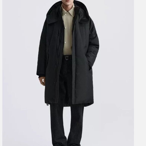 MEN Zara Charcoal Grey Black Quilted Parka With Detachable Hood Coat Size L NWT - Picture 8 of 13